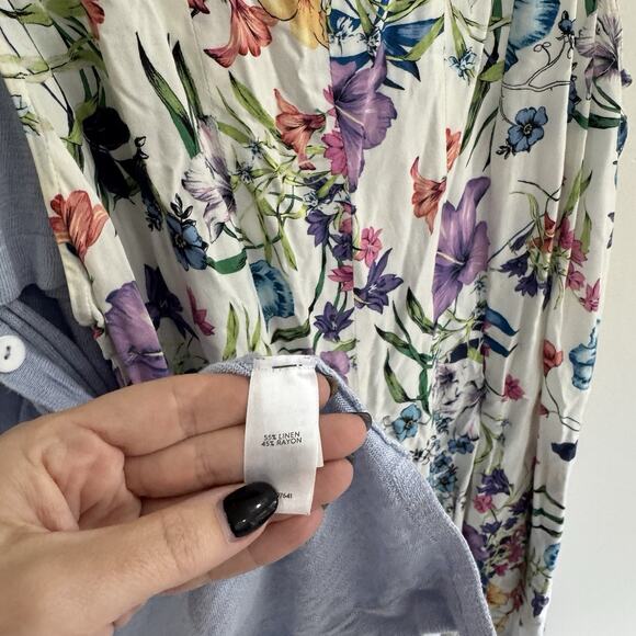 J. Jill Blue Floral Dress And Cardigan Set Teacher Corporate Medium PB - Picture 4 of 5